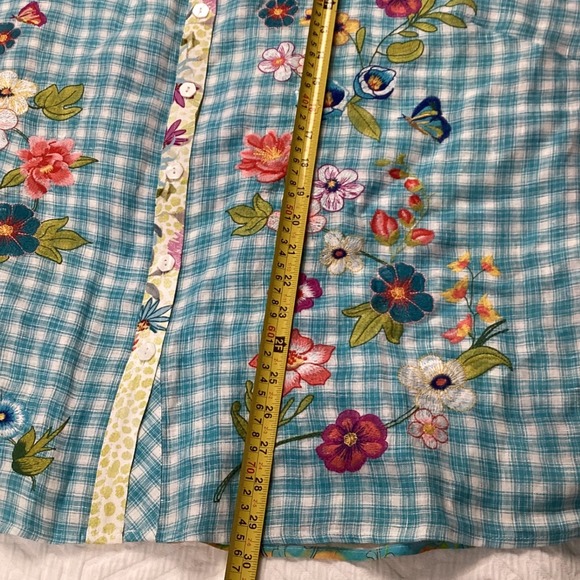 John Mark 3X Embroidered Gingham Floral Blouse 3/4 Sleeve Boho Top - Picture 6 of 8